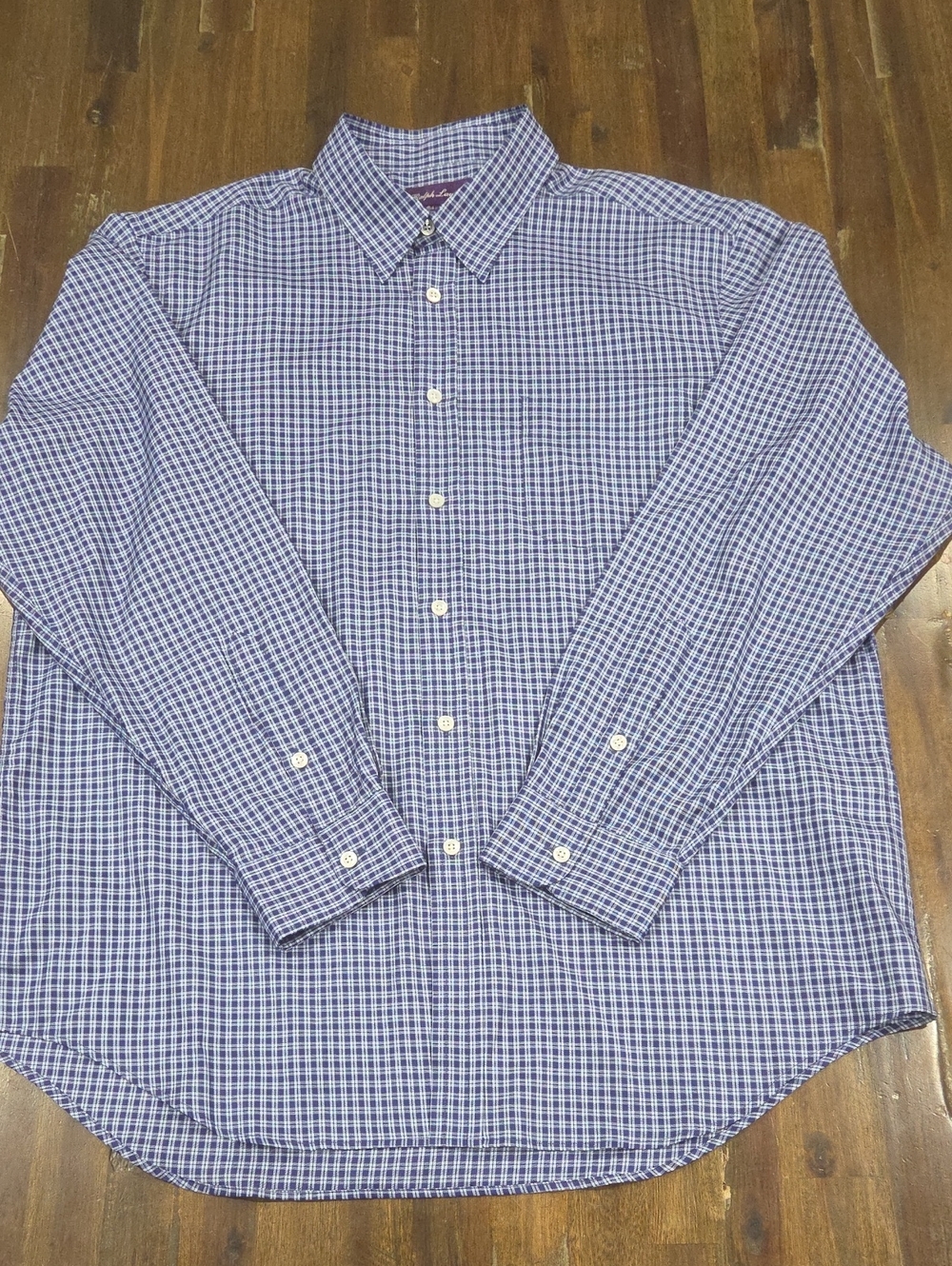 Ralph Lauren Purple Label Men's Blue and White Tattersall Plaid Shirt